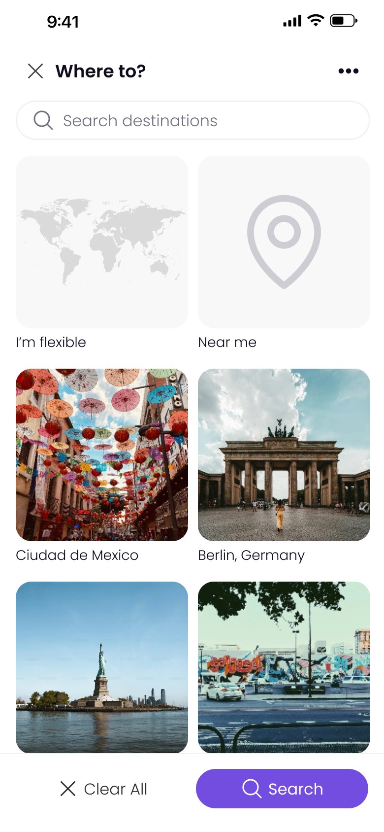 Trippii destination search screen