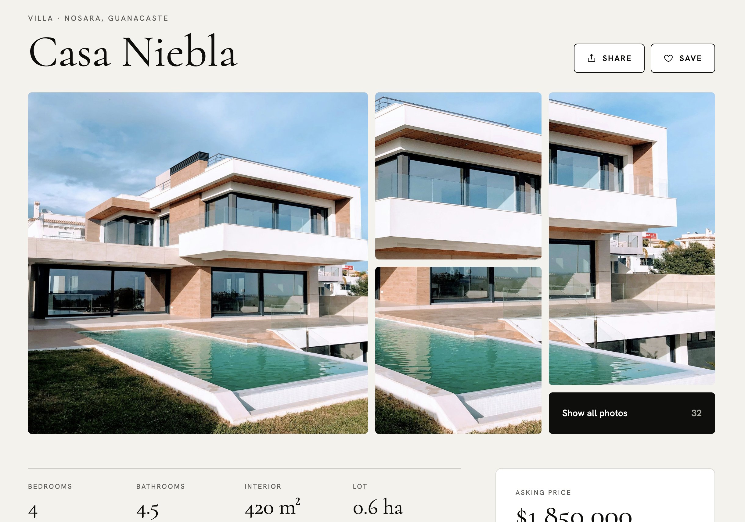 Vida Homes property detail page for Casa Niebla